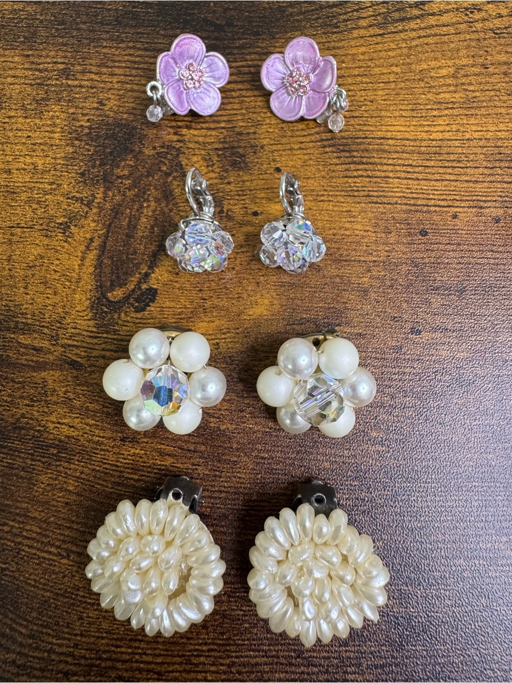 Vintage Floral and Pearl Cluster Clip-On Earrings Bundle